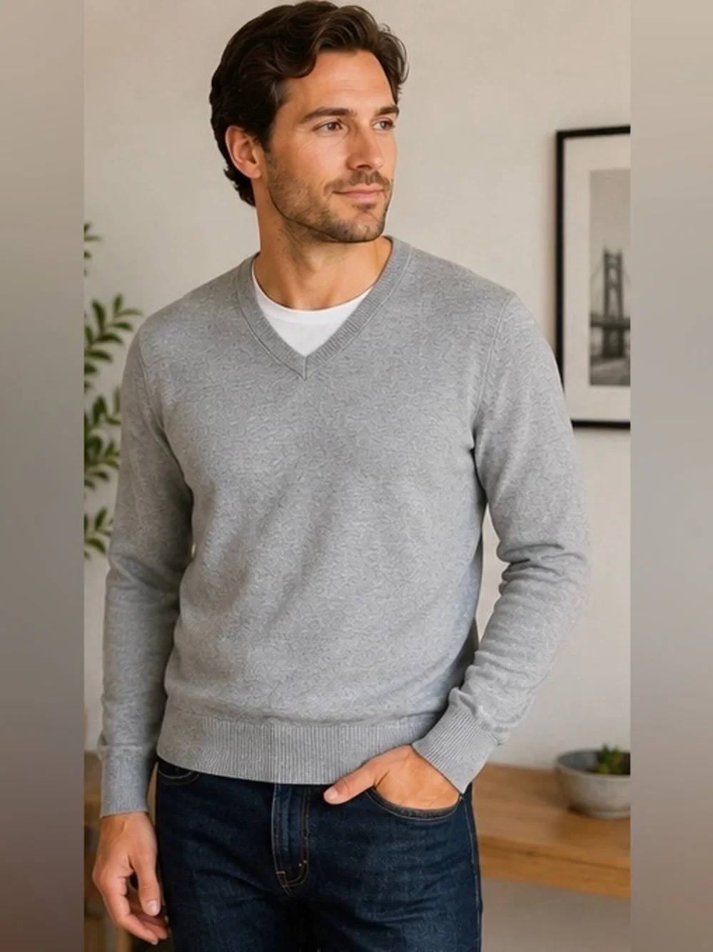 ✌🏻 2 pack of Banana Republic Men’s Merino Wool Sweaters - Beige/ Grey - Picture 2 of 8
